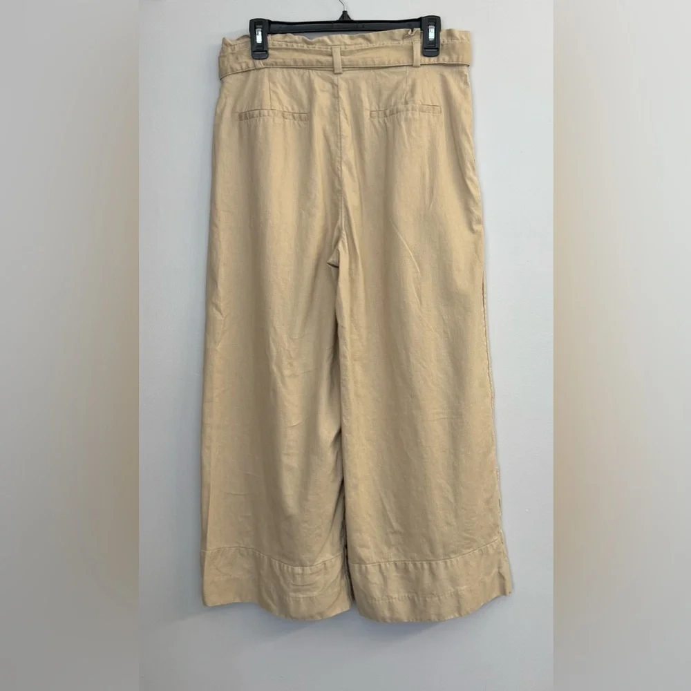 Banana Republic Blake Fit Tan Linen Blend Wide Leg Crop Pants Women’s Sz 12